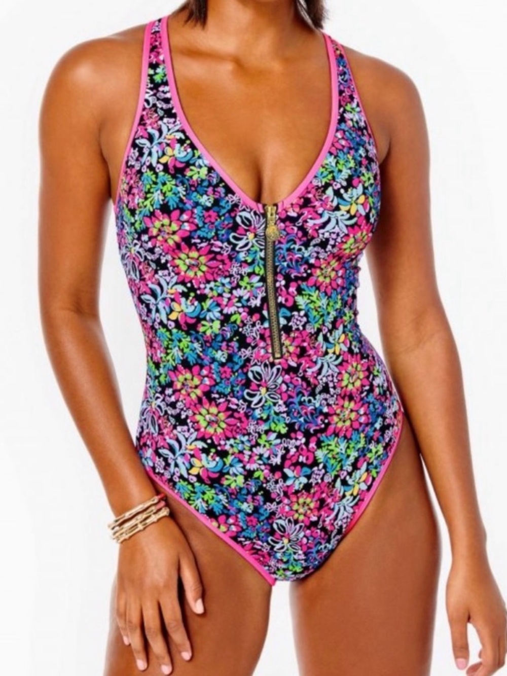 Lilly Pulitzer KAILANIE ZIP UP One piece  SWIMSUIT Racerback Feeling Fintastic 2